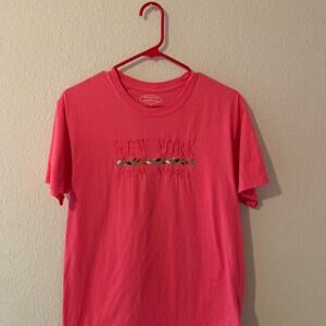 New York Embroidery Pink Tshirt Travel Souvenir Medium Womens Flowers Normcore
